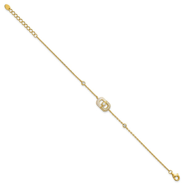 7-Inch Sterling Silver Gold-Tone CZ Bracelet with Enamel & Extension
