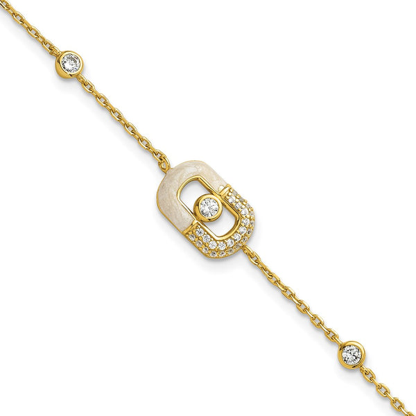7-Inch Sterling Silver Gold-Tone CZ Bracelet with Enamel & Extension