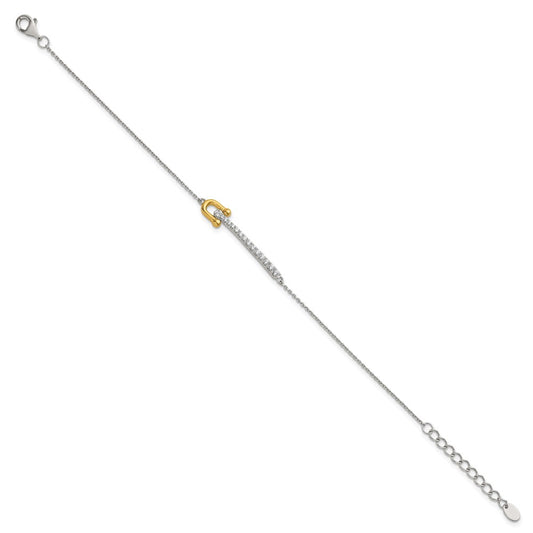 Exclusive 6.5" Polished Sterling Silver Gold-tone Bracelet with CZ Accents