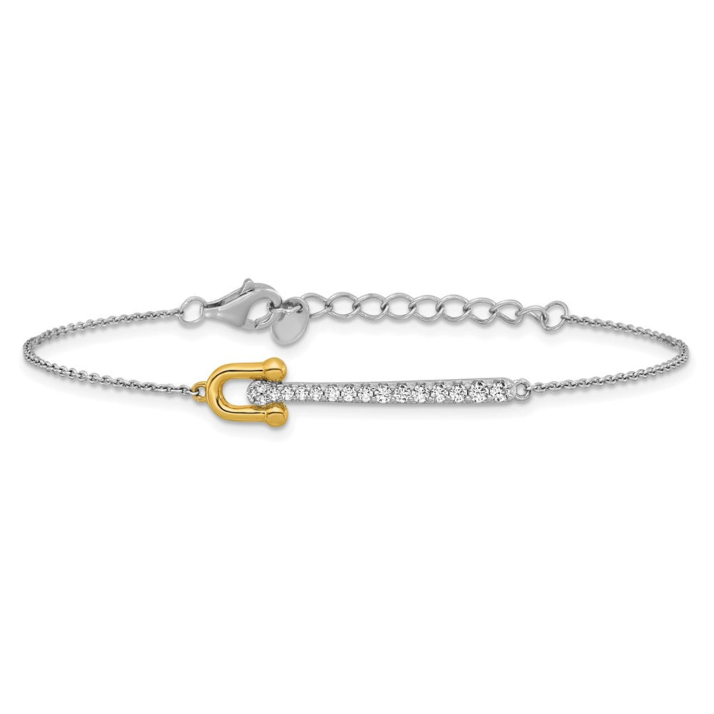 Exclusive 6.5" Polished Sterling Silver Gold-tone Bracelet with CZ Accents
