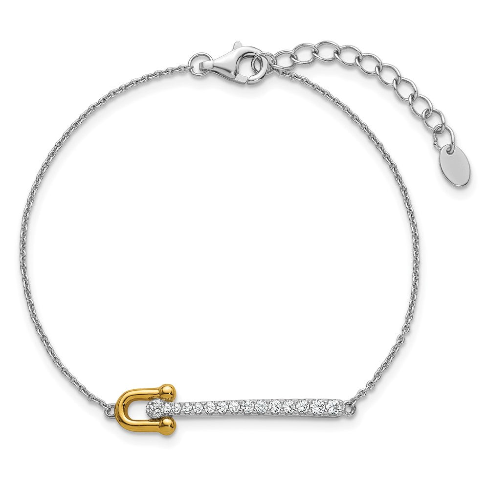 Exclusive 6.5" Polished Sterling Silver Gold-tone Bracelet with CZ Accents