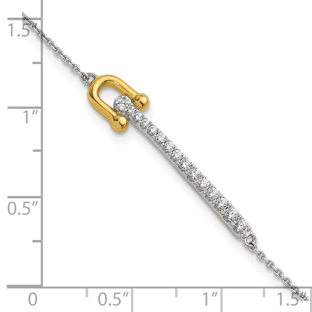 Exclusive 6.5" Polished Sterling Silver Gold-tone Bracelet with CZ Accents