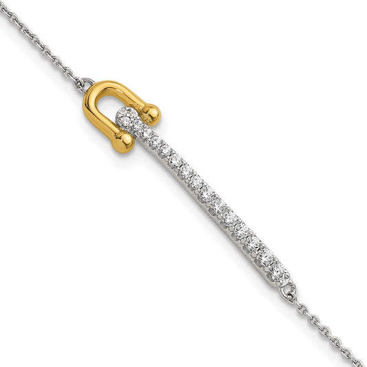 Exclusive 6.5" Polished Sterling Silver Gold-tone Bracelet with CZ Accents