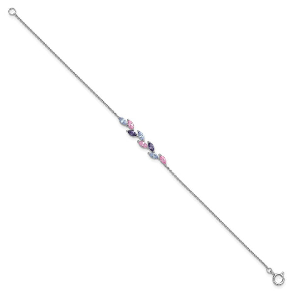 7-Inch Rhodium-Plated Sterling Silver Bracelet - Pink Purple CZ