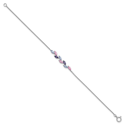 Exclusive 7-Inch Rhodium-Plated Sterling Silver Bracelet - Stylish Pink & Purple CZ