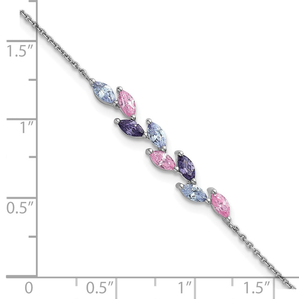 Exclusive 7-Inch Rhodium-Plated Sterling Silver Bracelet - Stylish Pink & Purple CZ
