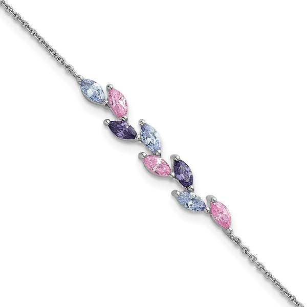 7-Inch Rhodium-Plated Sterling Silver Bracelet - Pink Purple CZ