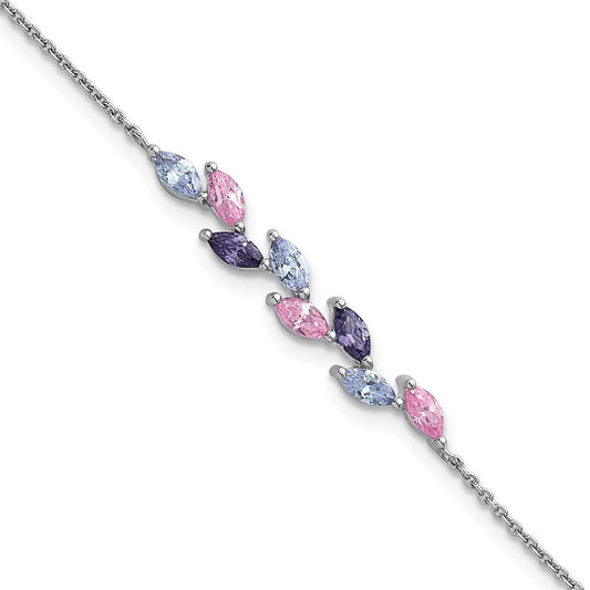 Exclusive 7-Inch Rhodium-Plated Sterling Silver Bracelet - Stylish Pink & Purple CZ