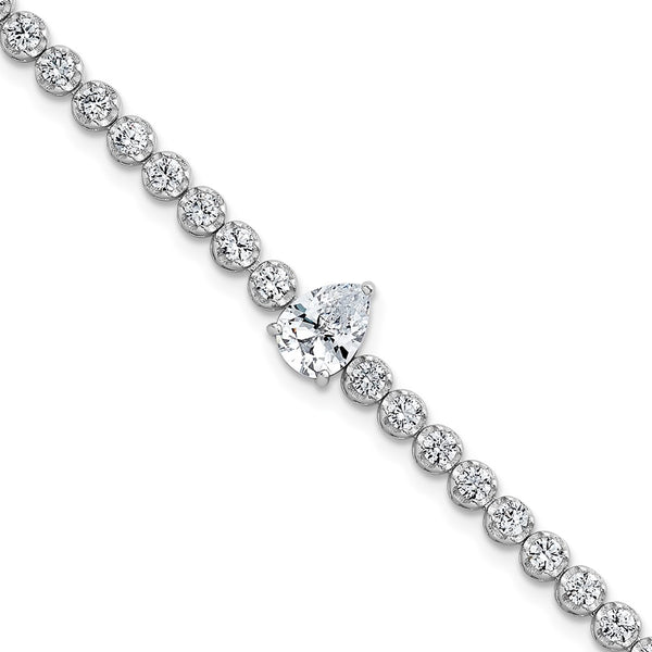 Polished Round & Pear Teardrop CZ Bracelet - 7.25"