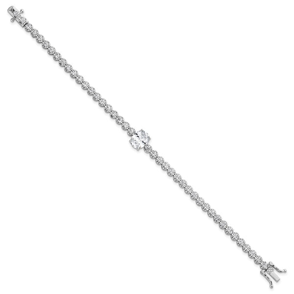 Polished CZ Bracelet - 7.25" Rhodium-Plated Silver