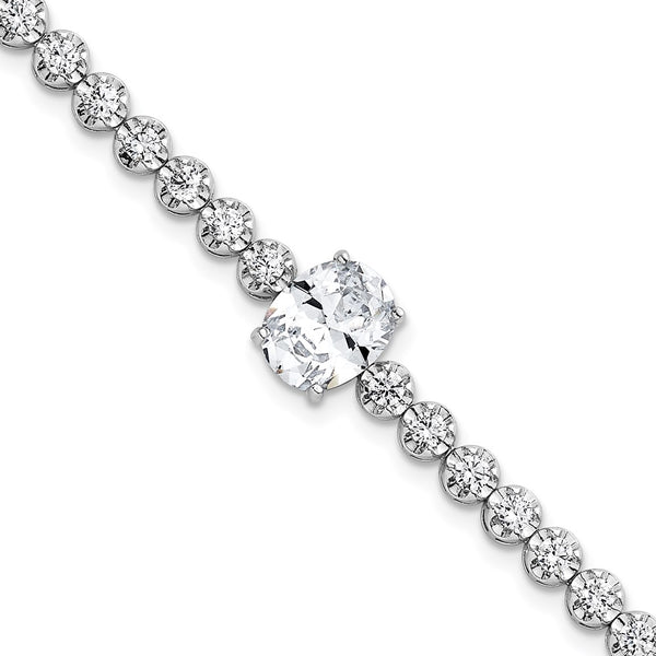 Polished CZ Bracelet - 7.25" Rhodium-Plated Silver