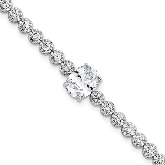 High-Quality Polished CZ Bracelet - 7.25" Rhodium-Plated Silver, Stylish Value
