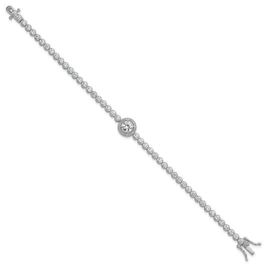 Buy Polished Round CZ Halo Bracelet - 7.25" Rhodium-Plated Silver, Stylish Value