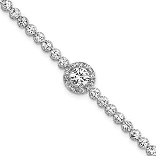 Buy Polished Round CZ Halo Bracelet - 7.25" Rhodium-Plated Silver, Stylish Value