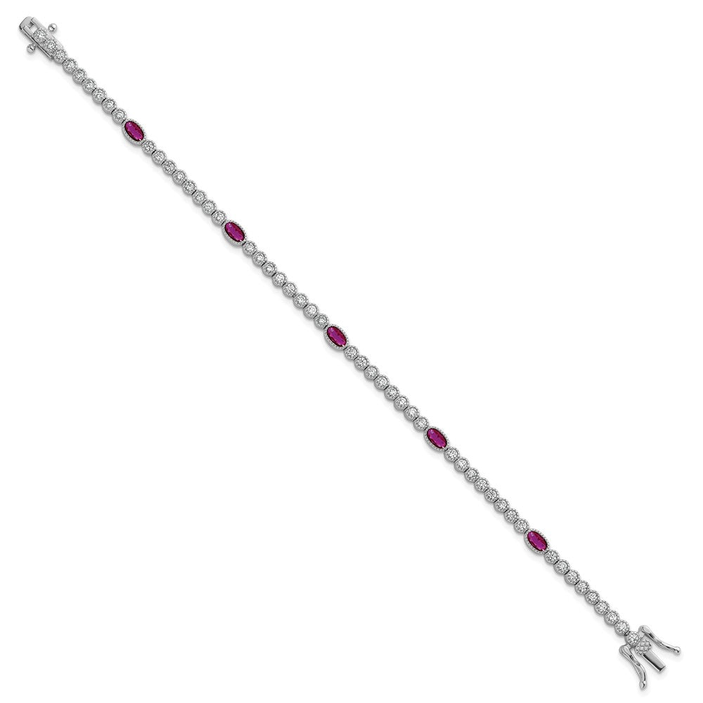 High-quality Polished Sterling Silver Bracelet - 7" Fancy Oval, CZ Style