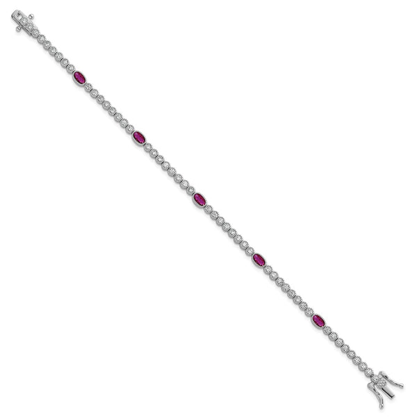Polished Sterling Silver Bracelet - 7" Fancy Oval, CZ