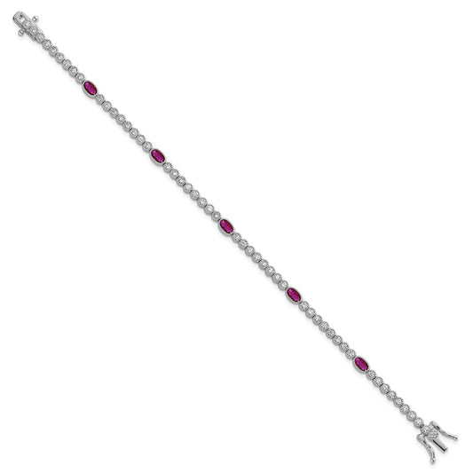 High-quality Polished Sterling Silver Bracelet - 7" Fancy Oval, CZ Style