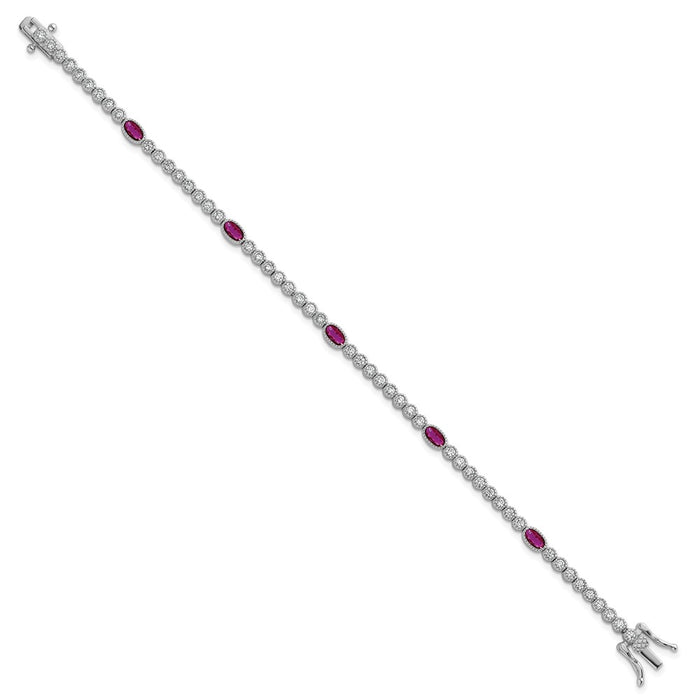 High-quality Polished Sterling Silver Bracelet - 7" Fancy Oval, CZ Style-2
