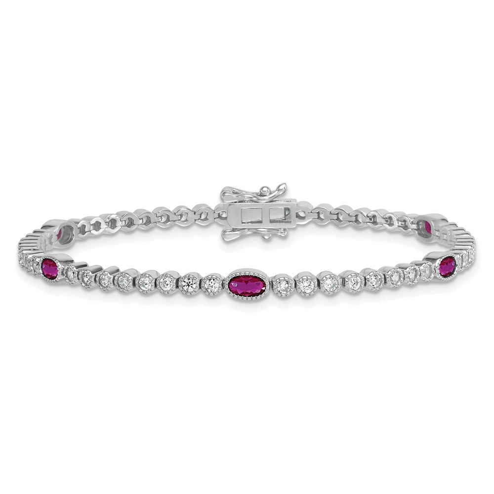 High-quality Polished Sterling Silver Bracelet - 7" Fancy Oval, CZ Style