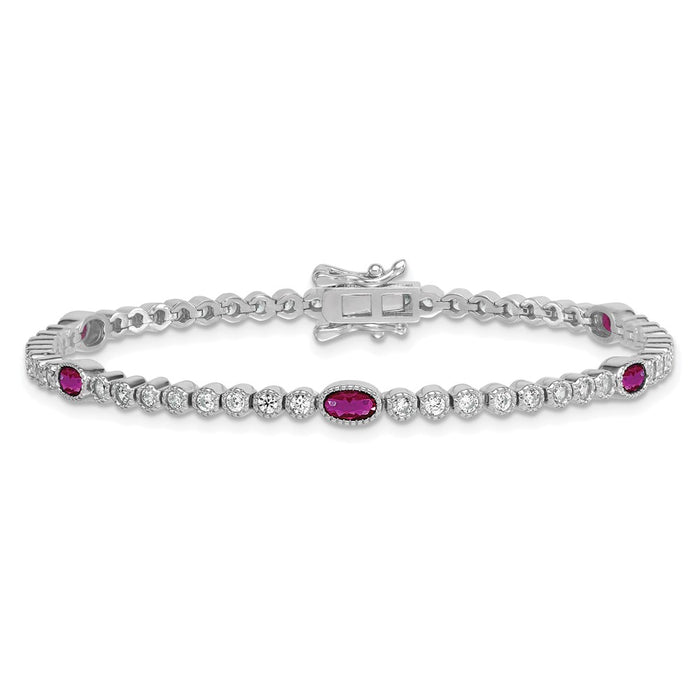 High-quality Polished Sterling Silver Bracelet - 7" Fancy Oval, CZ Style-3