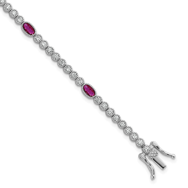 Polished Sterling Silver Bracelet - 7" Fancy Oval, CZ