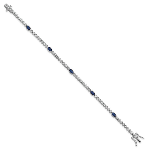 7-Inch Polished Sterling Silver Bracelet with Blue CZ
