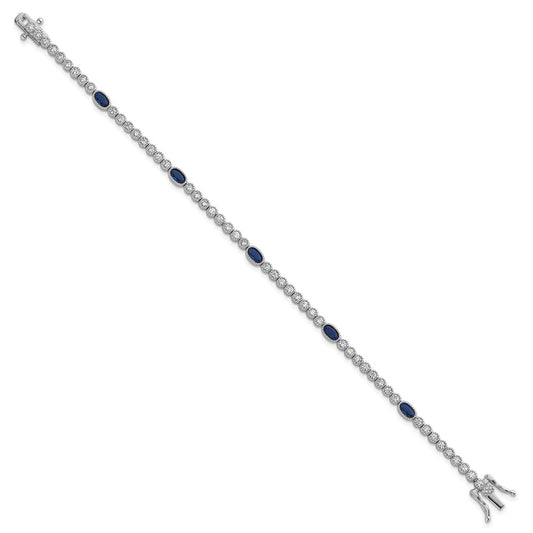 Exclusive 7-Inch Polished Sterling Silver Bracelet with Blue CZ - Stylish Value