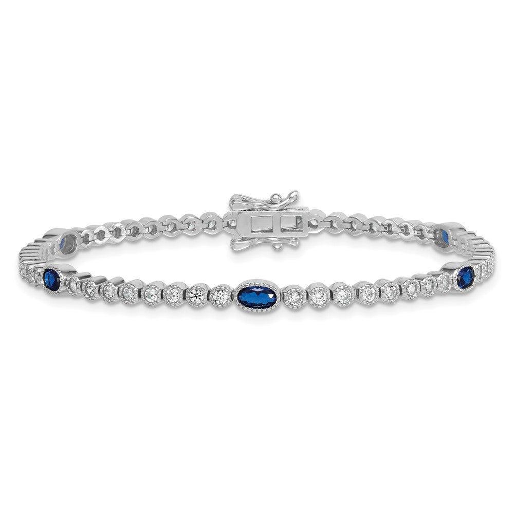 Exclusive 7-Inch Polished Sterling Silver Bracelet with Blue CZ - Stylish Value