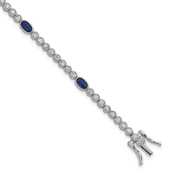 7-Inch Polished Sterling Silver Bracelet with Blue CZ