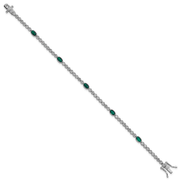 Polished Sterling Silver Rhodium-Plated Bracelet - 7" CZ