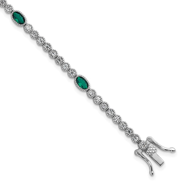 Polished Sterling Silver Rhodium-Plated Bracelet - 7" CZ