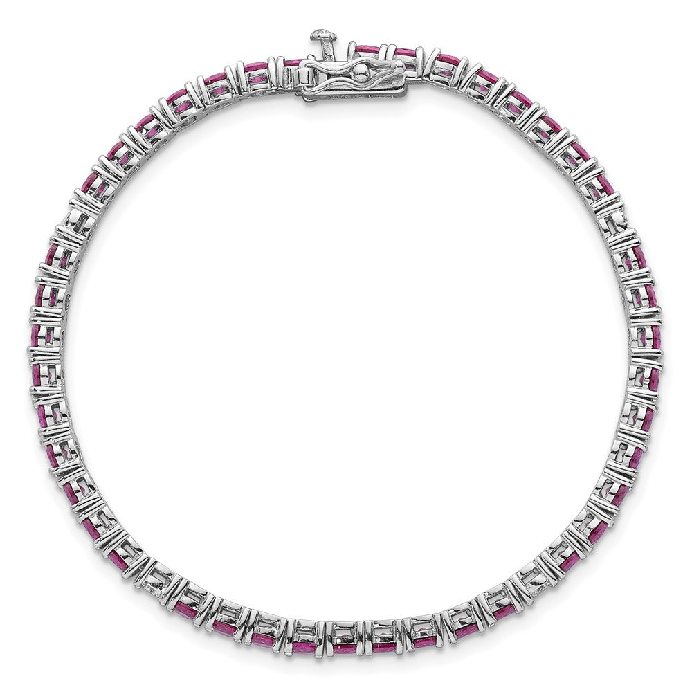 Buy Stylish 7-Inch Polished Round Red & White CZ Bracelet in Rhodium-Plated Silver