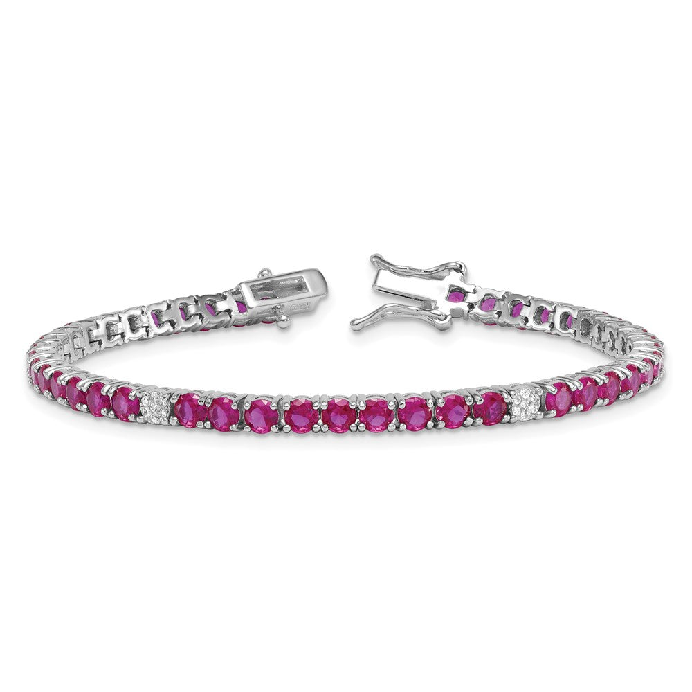 Buy Stylish 7-Inch Polished Round Red & White CZ Bracelet in Rhodium-Plated Silver