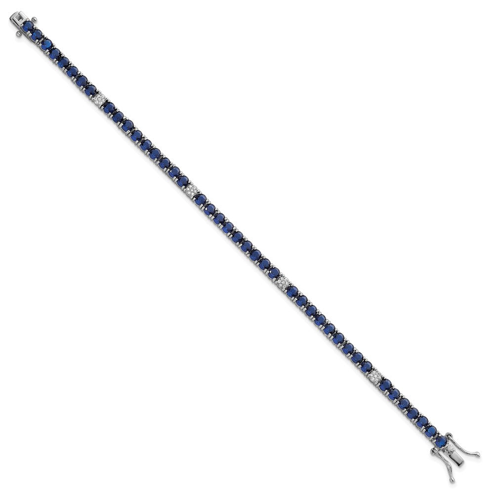 Exclusive 7-Inch Polished Round Blue & White CZ Bracelet in Rhodium-Plated Silver