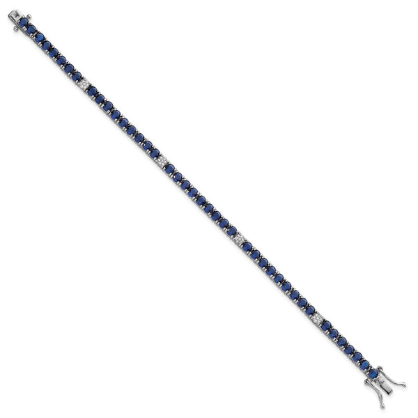 7-Inch Polished Round Blue & White CZ Bracelet in Rhodium-Plated Silver