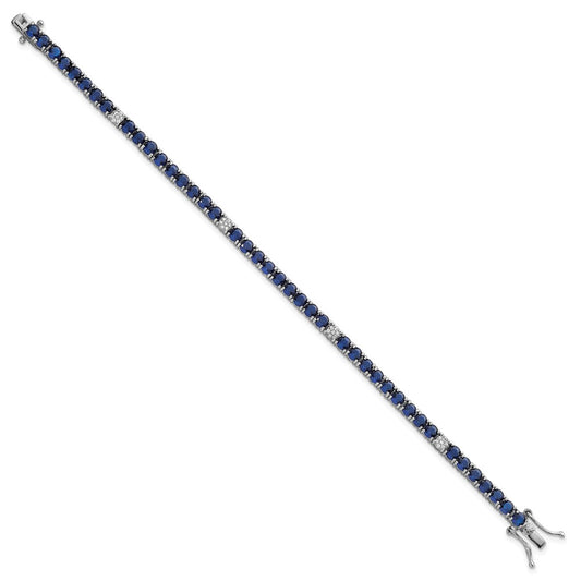 Exclusive 7-Inch Polished Round Blue & White CZ Bracelet in Rhodium-Plated Silver