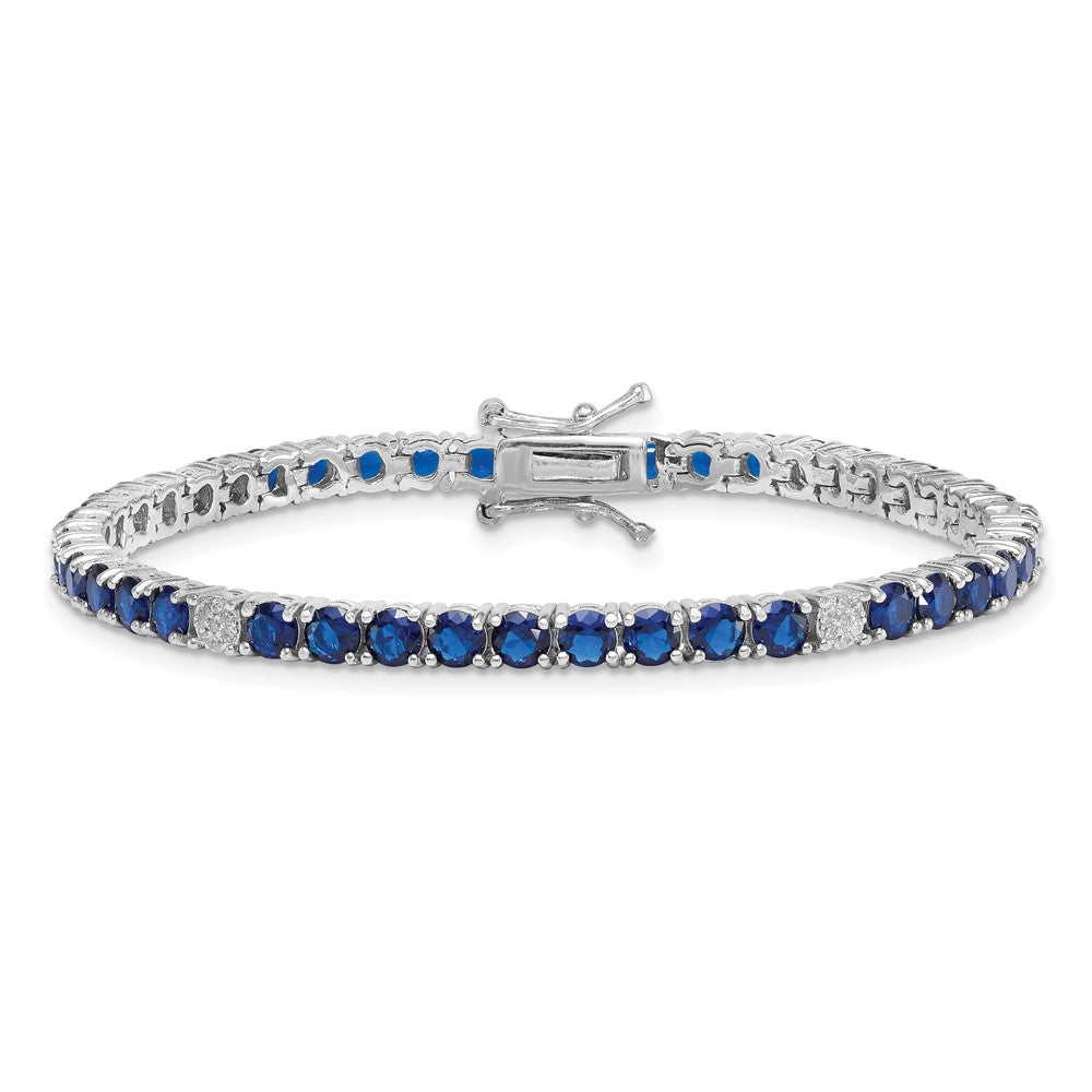 Exclusive 7-Inch Polished Round Blue & White CZ Bracelet in Rhodium-Plated Silver