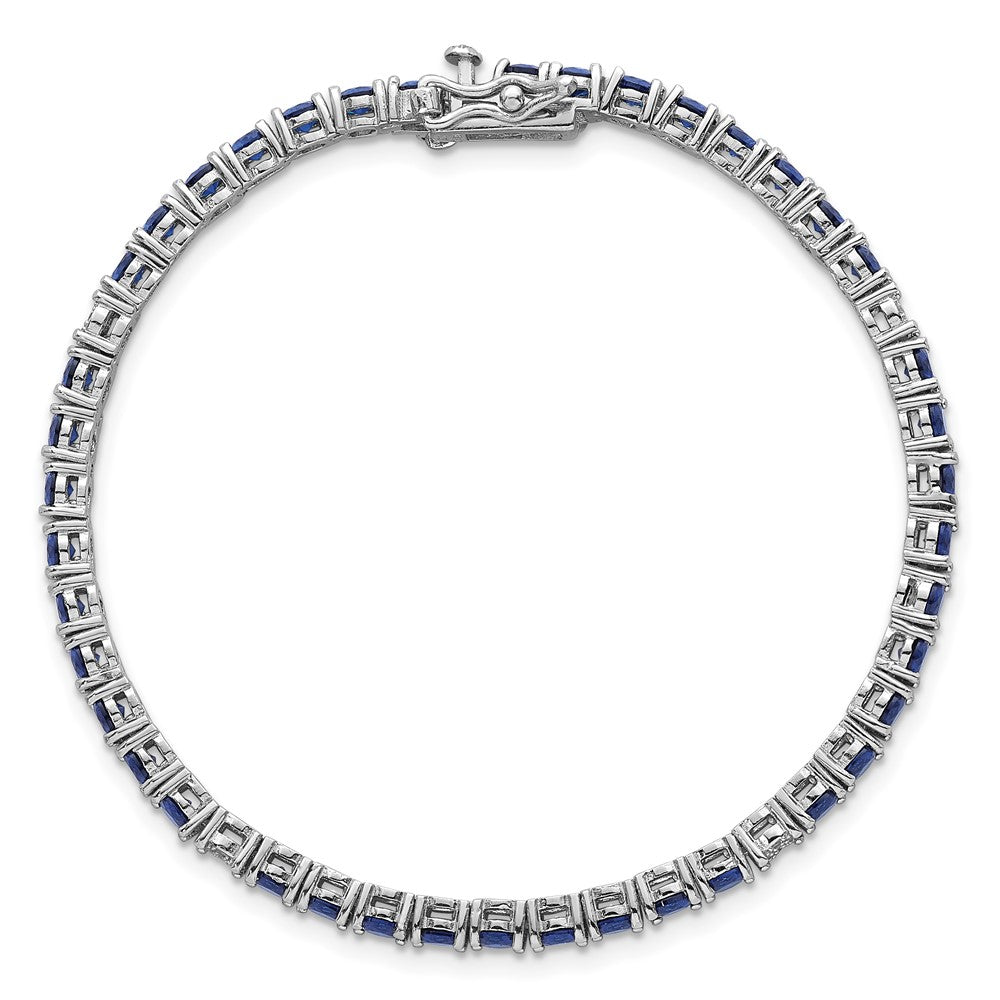 Exclusive 7-Inch Polished Round Blue & White CZ Bracelet in Rhodium-Plated Silver
