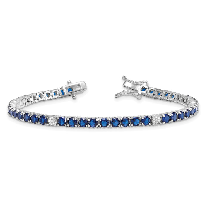 Exclusive 7-Inch Polished Round Blue & White CZ Bracelet in Rhodium-Plated Silver-5