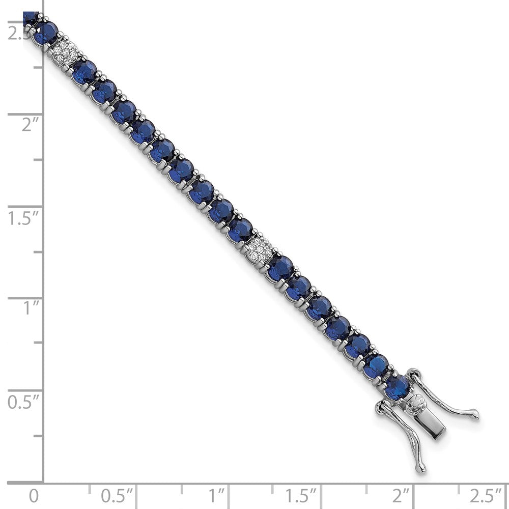 Exclusive 7-Inch Polished Round Blue & White CZ Bracelet in Rhodium-Plated Silver
