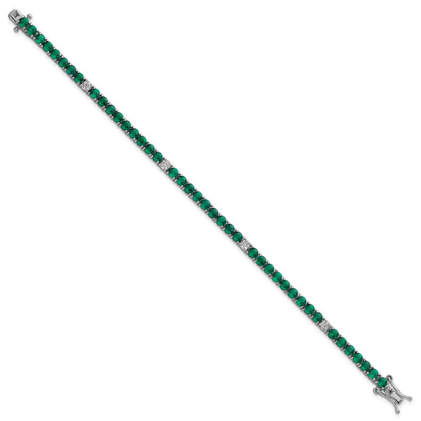 7-Inch Polished Round Green & White CZ Bracelet in Silver