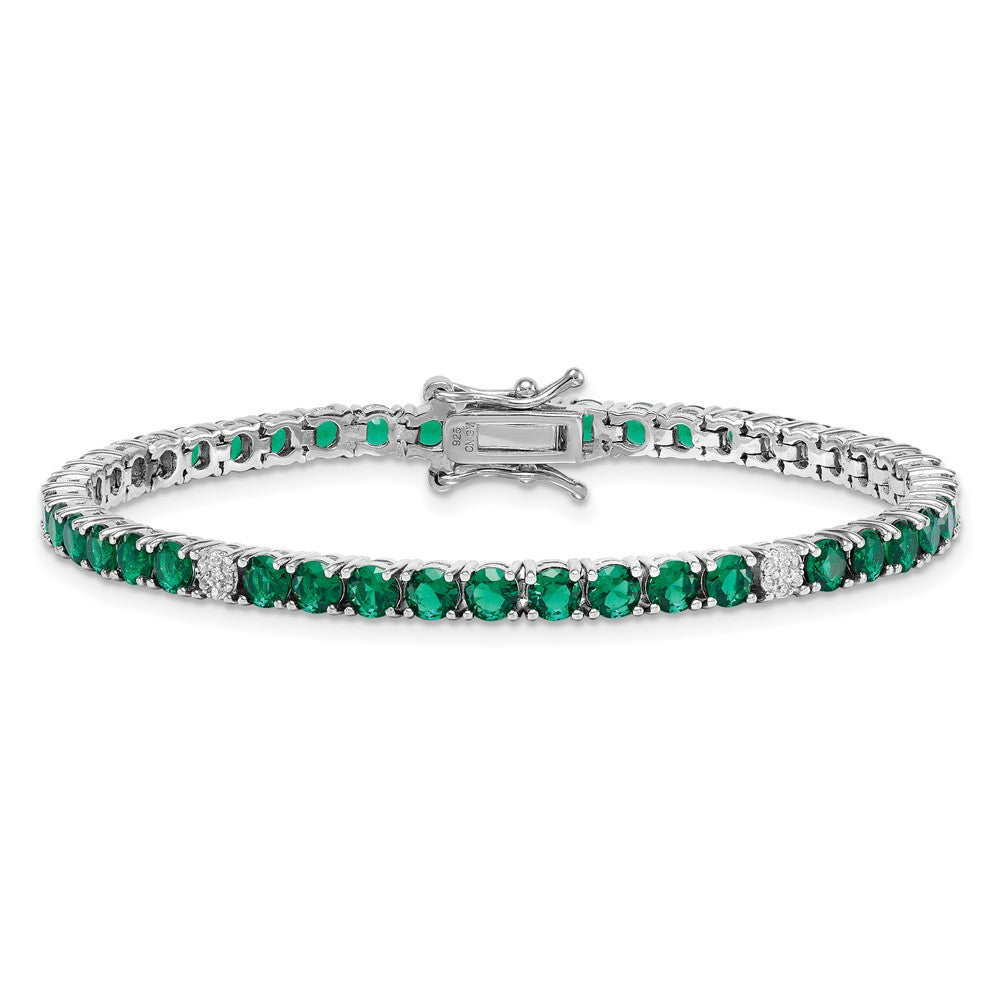 Buy Stylish 7-Inch Polished Round Green & White CZ Bracelet in Silver