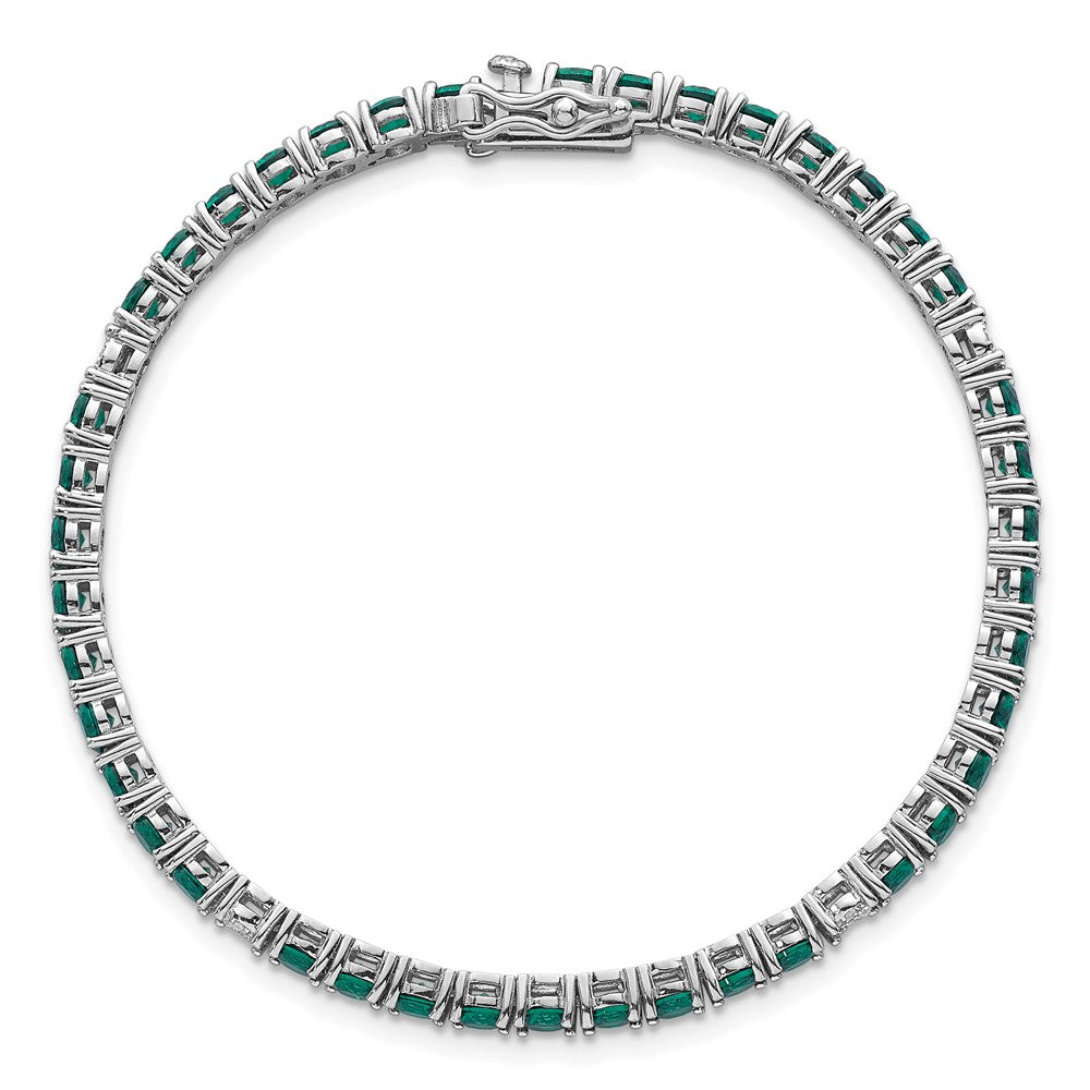 Buy Stylish 7-Inch Polished Round Green & White CZ Bracelet in Silver