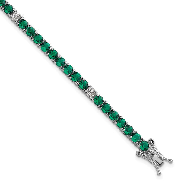 7-Inch Polished Round Green & White CZ Bracelet in Silver