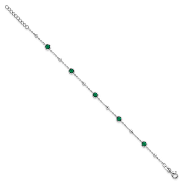 7-Inch Sterling Silver Green CZ Bracelet - Rhodium-Plated