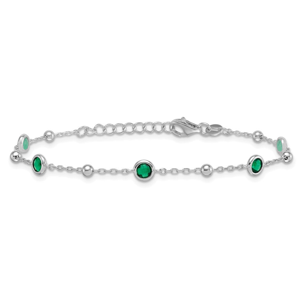 Exclusive 7-Inch Sterling Silver Green CZ Bracelet - Stylish & Rhodium-Plated