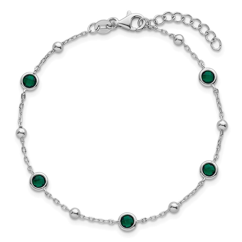 Exclusive 7-Inch Sterling Silver Green CZ Bracelet - Stylish & Rhodium-Plated