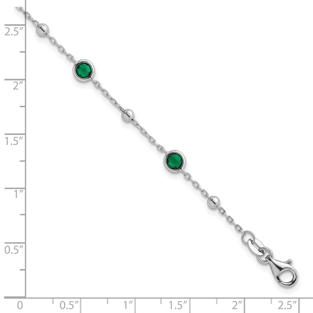 Exclusive 7-Inch Sterling Silver Green CZ Bracelet - Stylish & Rhodium-Plated