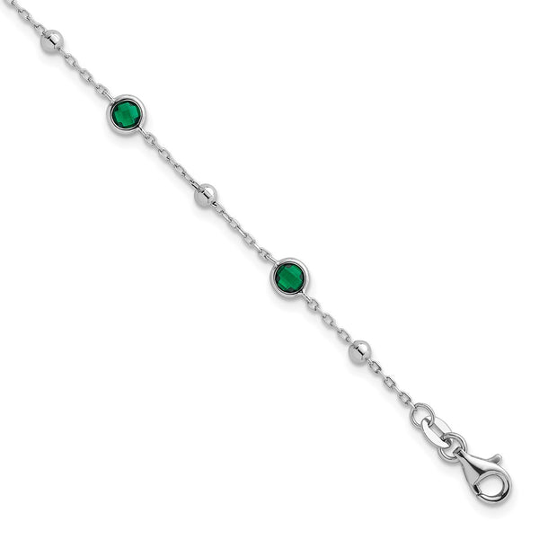 7-Inch Sterling Silver Green CZ Bracelet - Rhodium-Plated