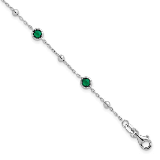 Exclusive 7-Inch Sterling Silver Green CZ Bracelet - Stylish & Rhodium-Plated